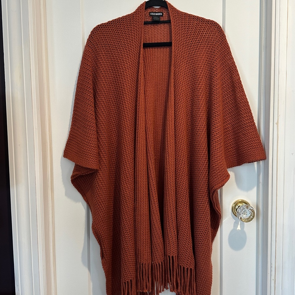 Rust Open Front Knit Cardigan